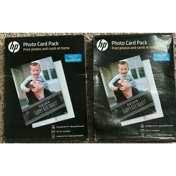 HP Photo Card 2 Packs of 10 (5” x 7”) Glossy Photo Paper/Envelopes & 5 (4” x 6”) - Picture 1 of 3